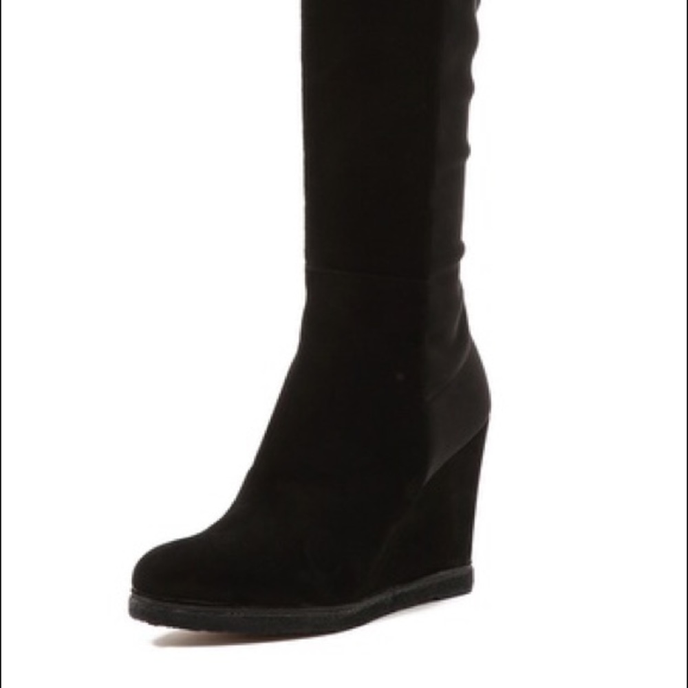 Stuart Weitzman 50/50 Black suede wedge booth